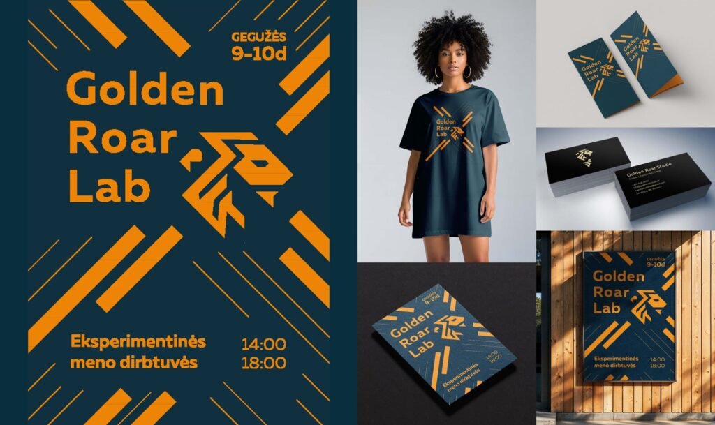 Golden Roar Lab plakatas ir prekės ženklo įvaizdis