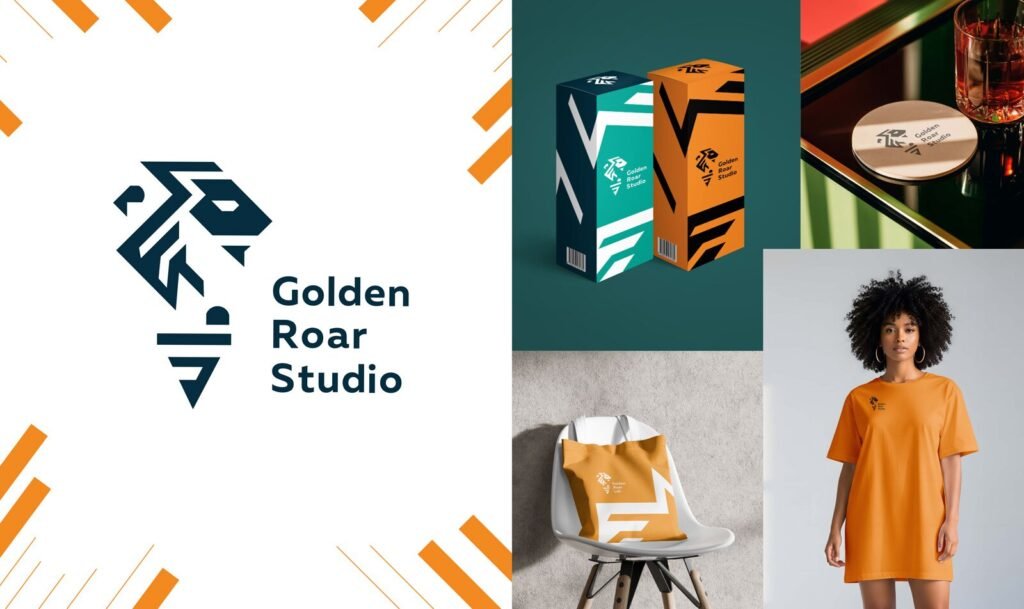 Golden Roar Studio logotipas ir pakuočių grafinis dizainas