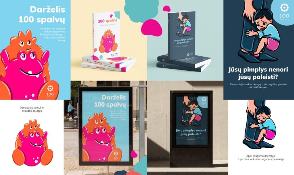 100 spalvų personažai Blurpiai plakatuose ir knygose – iliustracijos vaikams