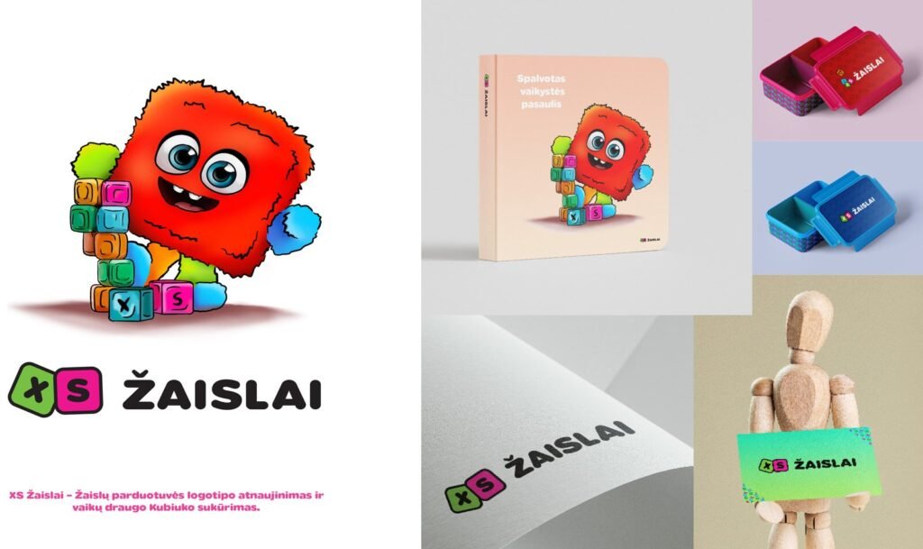 XS Žaislai logotipas ir personažas Kubiukas